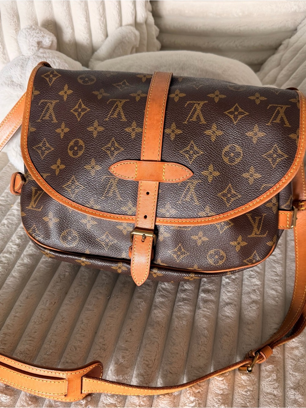 Louis Vuitton Monogram Canvas Crossbody Bag with Tan Trim
